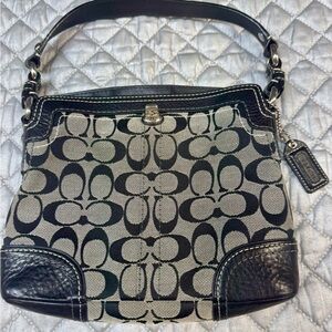 Coach Y2K Chelsea Black Gray Jacquard Signature Turnlock Demi Shoulder Bag